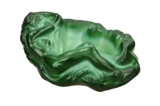 Malachit Glas Schale mit Weiblichem Akt um ca 1935 von Schlevogt