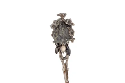 Silberlöffel mit Miniatur Kuckucksuhr – Bild 2