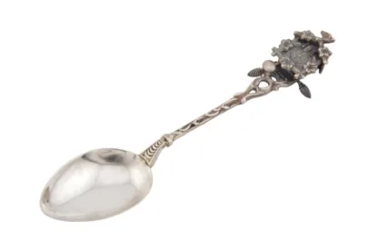 Silberlöffel mit Miniatur Kuckucksuhr