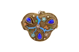 Feines emailliertes Silbermedaillon mit floralem Motiv