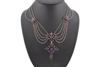 Ornamentales Silber und Amethysten Schmuckset mit Kreuz00, – Bild 3