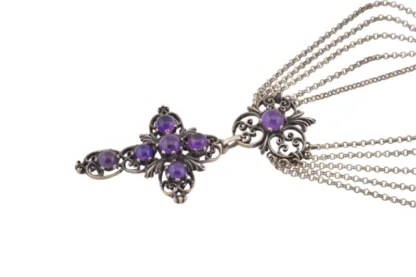 Ornamentales Silber und Amethysten Schmuckset mit Kreuz00, – Bild 5