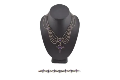 Ornamentales Silber und Amethysten Schmuckset mit Kreuz00, – Bild 2