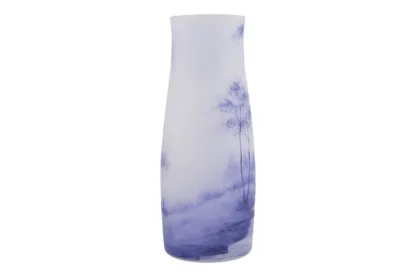 Blau Weisse Art Nouveau Vase mit Birkenhain Glasbemalung – Bild 4