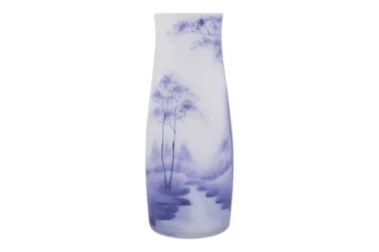 Blau Weisse Art Nouveau Vase mit Birkenhain Glasbemalung – Bild 3