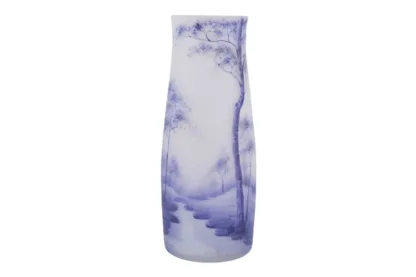 Blau Weisse Art Nouveau Vase mit Birkenhain Glasbemalung – Bild 2
