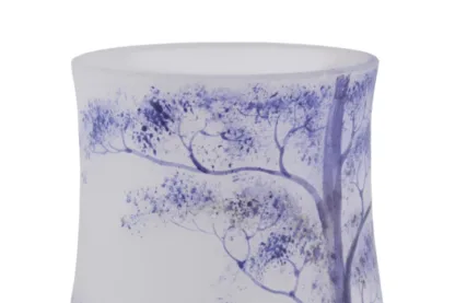 Blau Weisse Art Nouveau Vase mit Birkenhain Glasbemalung – Bild 9