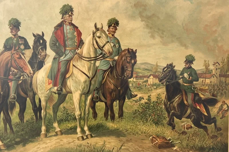 Farblithographie Feldmarschall Radetzky bei der Schlacht von Novara 1894 3 Farblithographie Feldmarschall Radetzky bei der Schlacht von Novara 1894 – Bild 3