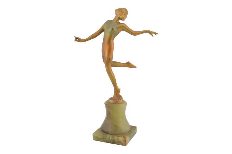 Art Deco Bronzetänzerin auf grünem Steinsockel Josef Lorenzl 1 Art Deco Bronzetänzerin auf grünem Steinsockel Josef Lorenzl