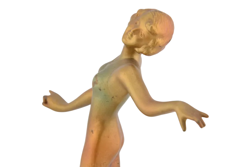 Art Deco Bronzetänzerin auf grünem Steinsockel Josef Lorenzl 4 Art Deco Bronzetänzerin auf grünem Steinsockel Josef Lorenzl – Bild 4