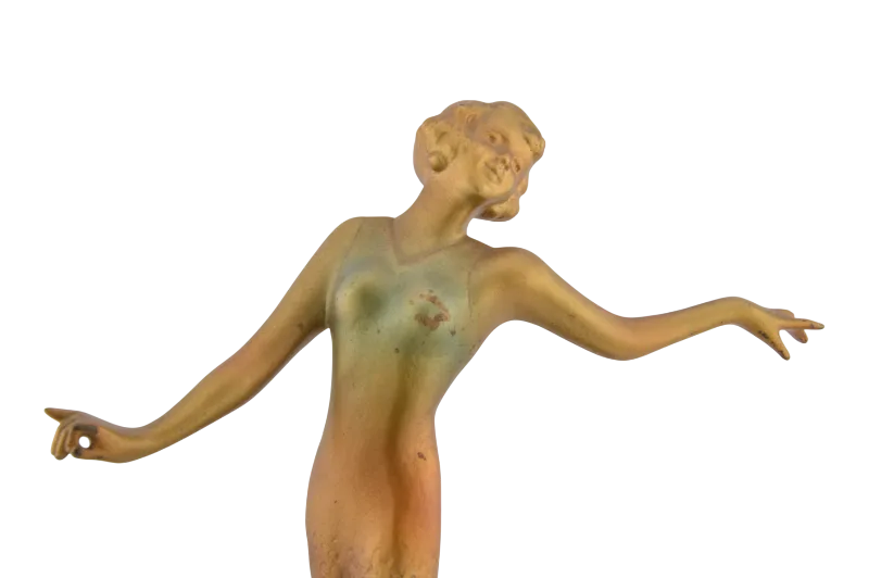 Art Deco Bronzetänzerin auf grünem Steinsockel Josef Lorenzl 5 Art Deco Bronzetänzerin auf grünem Steinsockel Josef Lorenzl – Bild 5