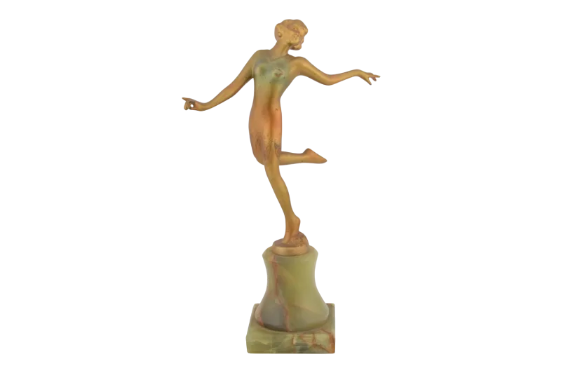 Art Deco Bronzetänzerin auf grünem Steinsockel Josef Lorenzl 6 Art Deco Bronzetänzerin auf grünem Steinsockel Josef Lorenzl – Bild 6