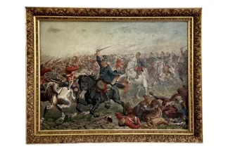 Imposantes Historiengemälde 'Kavalleriegefecht' sign. Begg von 1895