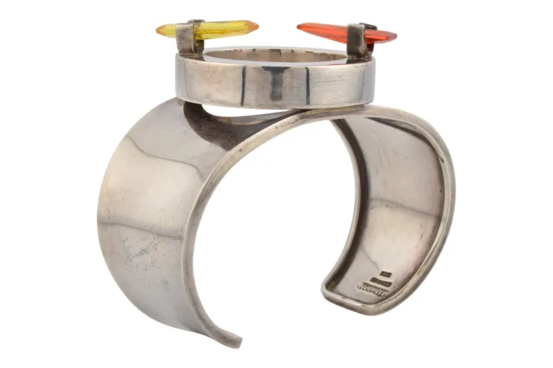 Silber Design Armreif mit zwei Steinen von Maria Elena Munoz Taxco Mexiko 3 Silber Design Armreif mit zwei Steinen von Maria Elena Munoz Taxco Mexiko – Bild 3