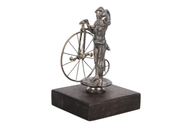 Vintage Hochrad Metallfigurine auf Holzsockel 2 Vintage Hochrad Metallfigurine auf Holzsockel – Bild 2