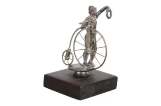 Vintage Hochrad Metallfigurine auf Holzsockel