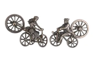 Vintage Silber Fahrradfahrer Pärchen Manschettenknöpfe