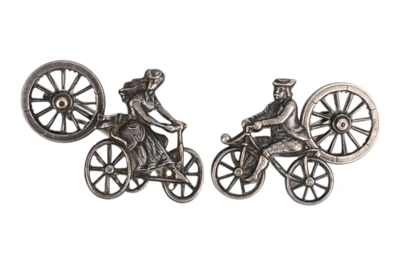 Vintage Silber Fahrradfahrer Pärchen Manschettenknöpfe 1 Vintage Silber Fahrradfahrer Pärchen Manschettenknöpfe