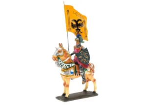 Lineol Duscha Ritter zu Pferd mit Doppeladler Banner, Crusader on horseback