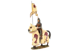 Lineol Duscha Ritter zu Pferd mit rotem Drachen Banner, Crusader on horseback