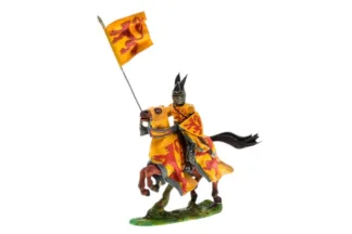 Lineol Duscha Ritter zu Pferd mit rotem Löwen Banner, Crusader on horseback