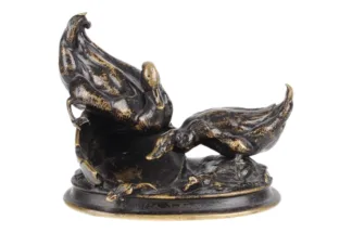 Auguste-Nicolas Cain Bronzefigur Entenpaar mit Frosch