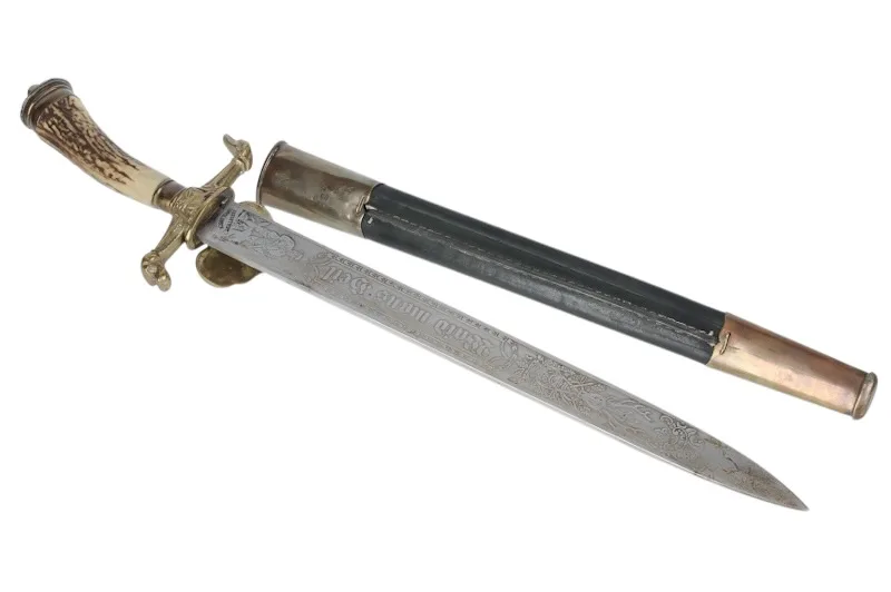 Hirschfänger mit geätzter Klinge Jagddolch Hunting Dagger Solingen 6 Hirschfänger mit geätzter Klinge Jagddolch Hunting Dagger Solingen – Bild 6