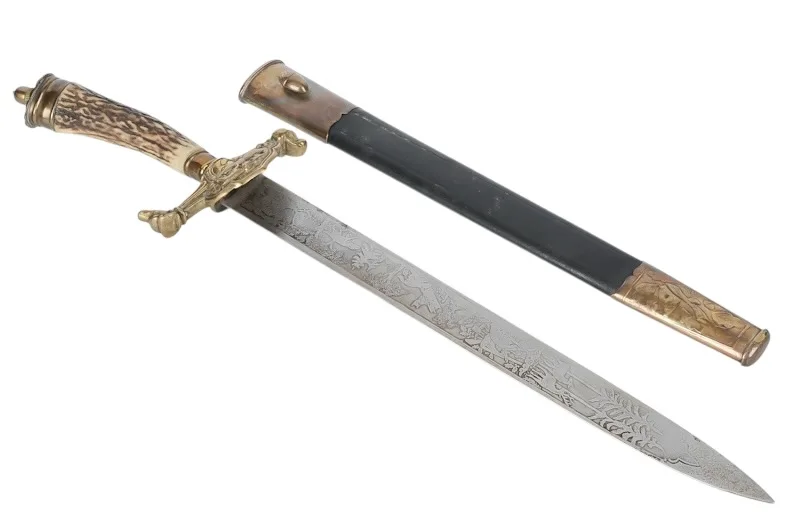 Hirschfänger mit geätzter Klinge Jagddolch Hunting Dagger Solingen 5 Hirschfänger mit geätzter Klinge Jagddolch Hunting Dagger Solingen – Bild 5