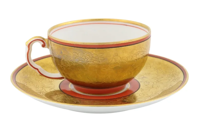 Prachtvolle Porzellan Tasse mit Untertasse in floralem Design in Gold und Orange von Thomas Bavaria 2 Prachtvolle Porzellan Tasse mit Untertasse in floralem Design in Gold und Orange von Thomas Bavaria – Bild 2