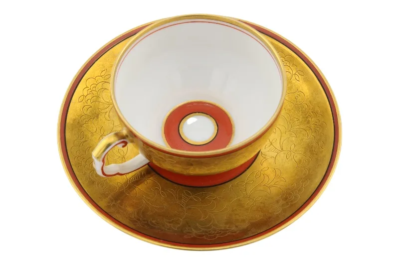 Prachtvolle Porzellan Tasse mit Untertasse in floralem Design in Gold und Orange von Thomas Bavaria 3 Prachtvolle Porzellan Tasse mit Untertasse in floralem Design in Gold und Orange von Thomas Bavaria – Bild 3