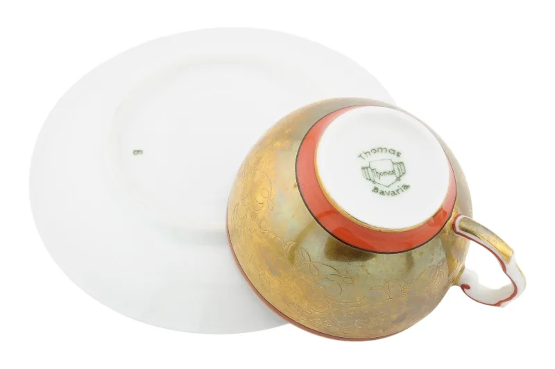 Prachtvolle Porzellan Tasse mit Untertasse in floralem Design in Gold und Orange von Thomas Bavaria 8 Prachtvolle Porzellan Tasse mit Untertasse in floralem Design in Gold und Orange von Thomas Bavaria – Bild 8