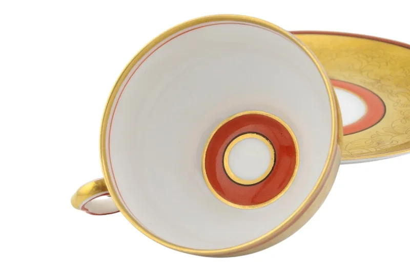 Prachtvolle Porzellan Tasse mit Untertasse in floralem Design in Gold und Orange von Thomas Bavaria 7 Prachtvolle Porzellan Tasse mit Untertasse in floralem Design in Gold und Orange von Thomas Bavaria – Bild 7
