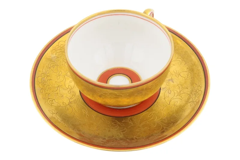 Prachtvolle Porzellan Tasse mit Untertasse in floralem Design in Gold und Orange von Thomas Bavaria 5 Prachtvolle Porzellan Tasse mit Untertasse in floralem Design in Gold und Orange von Thomas Bavaria – Bild 5