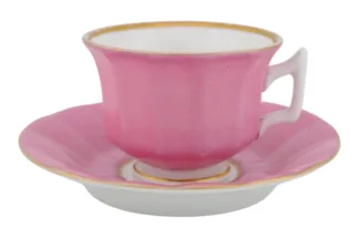 Biedermeier Porzellan Tasse mit Untertasse in Pink