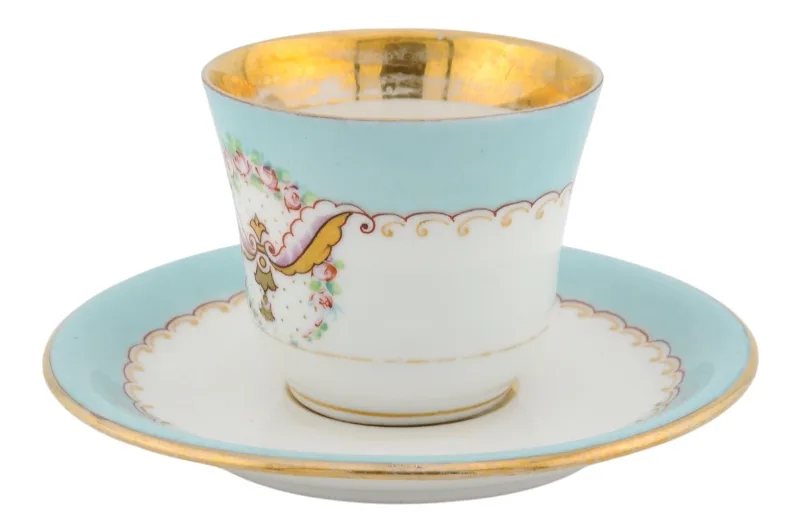 Karlsbad Porzellan Kaffeetasse mit Untertasse in Türkis Gold 4 Karlsbad Porzellan Kaffeetasse mit Untertasse in Türkis Gold – Bild 4