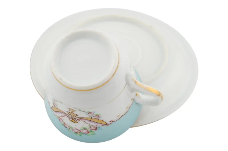 Karlsbad Porzellan Kaffeetasse mit Untertasse in Türkis Gold 7 Karlsbad Porzellan Kaffeetasse mit Untertasse in Türkis Gold – Bild 7