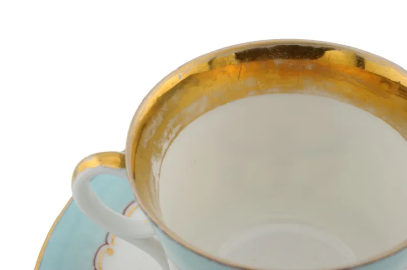 Karlsbad Porzellan Kaffeetasse mit Untertasse in Türkis Gold 9 Karlsbad Porzellan Kaffeetasse mit Untertasse in Türkis Gold – Bild 9