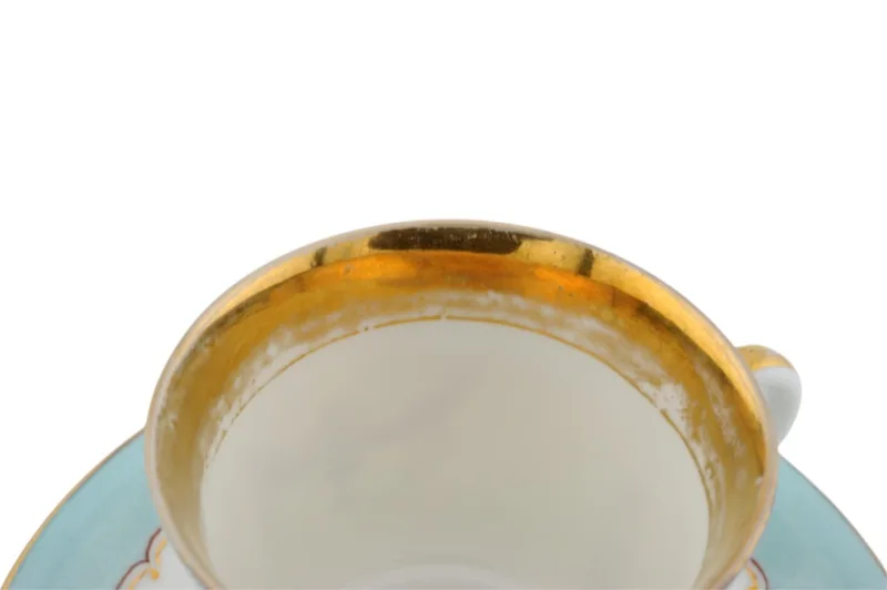 Karlsbad Porzellan Kaffeetasse mit Untertasse in Türkis Gold 10 Karlsbad Porzellan Kaffeetasse mit Untertasse in Türkis Gold – Bild 10