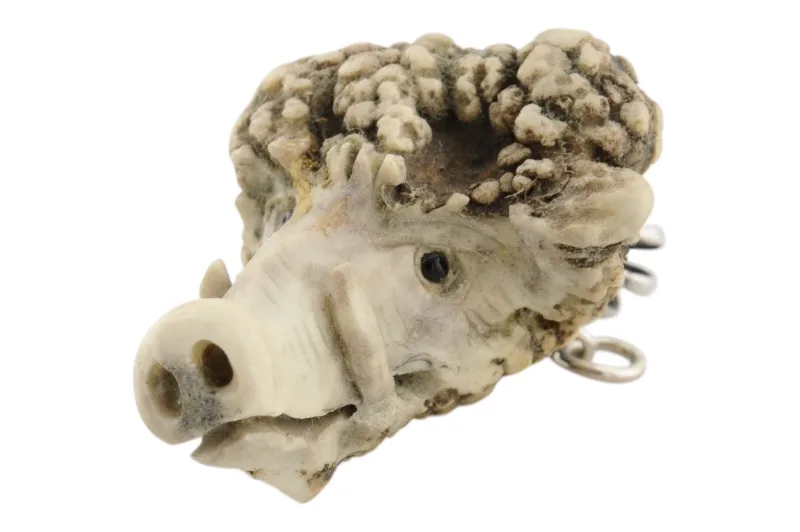 Geschnitzter Keilerkopf Trachtenanhänger Charivari aus Hirschhorn mit Silberkrone 4 Geschnitzter Keilerkopf Trachtenanhänger Charivari aus Hirschhorn mit Silberkrone – Bild 4