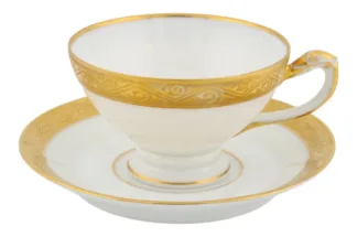 H&C Schlaggenwald Porzellan Tasse mit Untertasse in edlem Gold-Weissen Design