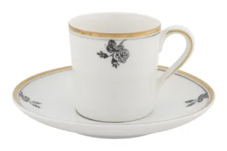 KPM Porzellan Mokkatasse mit Untertasse in reduziertem Blumendekor