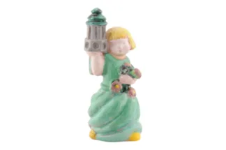 Mädchen Figur mit Blumen und Turm Schleiss Keramik