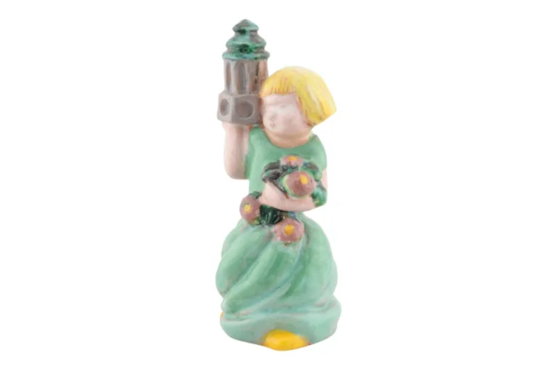 Mädchen Figur mit Blumen und Turm Schleiss Keramik 2 Mädchen Figur mit Blumen und Turm Schleiss Keramik – Bild 2