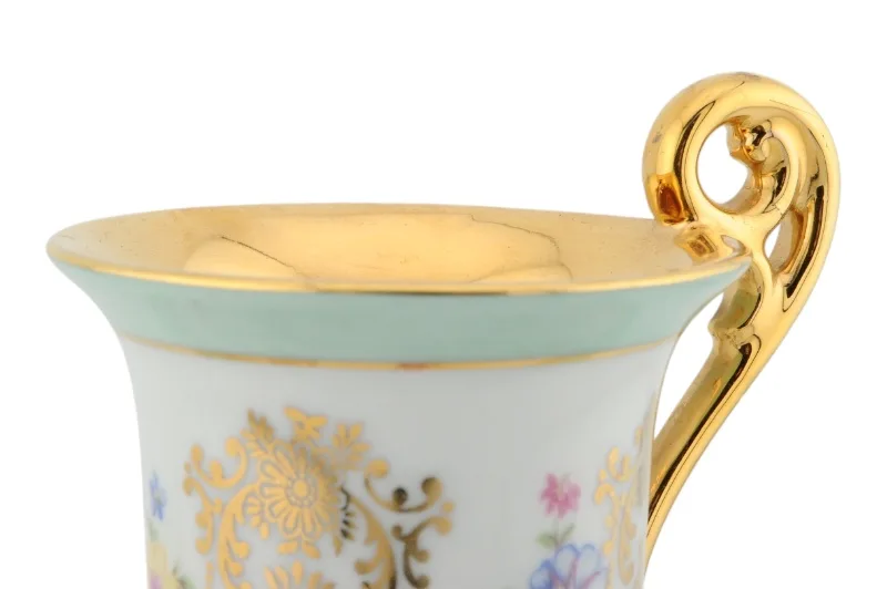 Porzellantasse mit Untertasse von Bremen und Schmidt in Türkis und Gold 12 Porzellantasse mit Untertasse von Bremen und Schmidt in Türkis und Gold – Bild 12