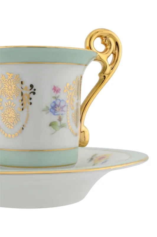 Porzellantasse mit Untertasse von Bremen und Schmidt in Türkis und Gold 11 Porzellantasse mit Untertasse von Bremen und Schmidt in Türkis und Gold – Bild 11