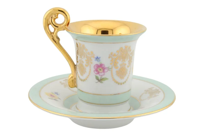 Porzellantasse mit Untertasse von Bremen und Schmidt in Türkis und Gold 10 Porzellantasse mit Untertasse von Bremen und Schmidt in Türkis und Gold – Bild 10