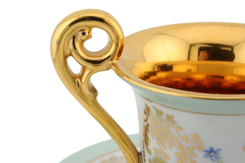 Porzellantasse mit Untertasse von Bremen und Schmidt in Türkis und Gold 9 Porzellantasse mit Untertasse von Bremen und Schmidt in Türkis und Gold – Bild 9