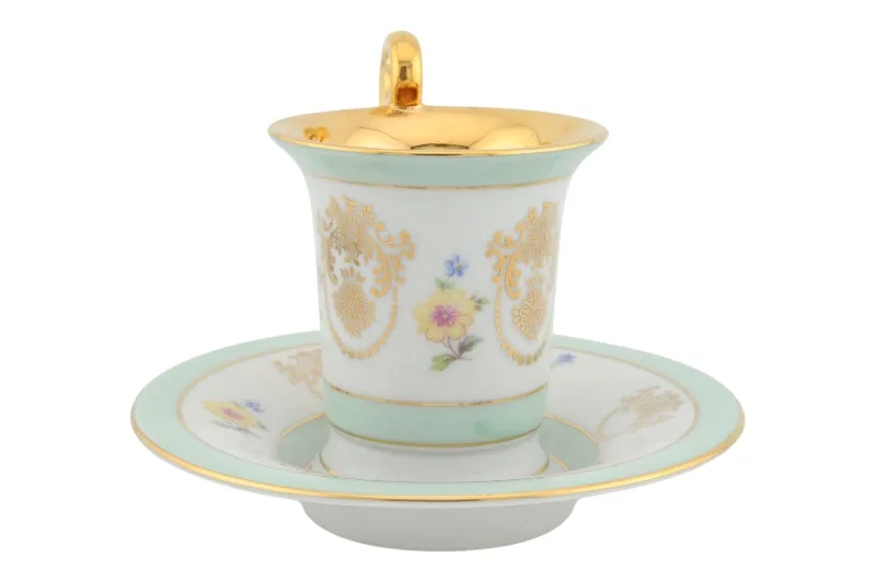 Porzellantasse mit Untertasse von Bremen und Schmidt in Türkis und Gold 8 Porzellantasse mit Untertasse von Bremen und Schmidt in Türkis und Gold – Bild 8