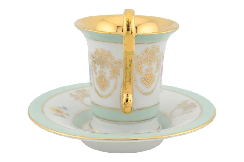 Porzellantasse mit Untertasse von Bremen und Schmidt in Türkis und Gold 7 Porzellantasse mit Untertasse von Bremen und Schmidt in Türkis und Gold – Bild 7