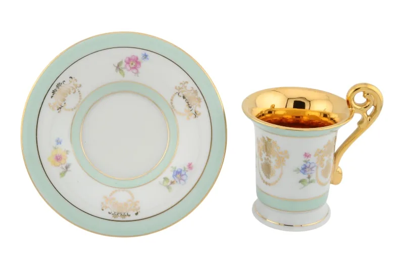 Porzellantasse mit Untertasse von Bremen und Schmidt in Türkis und Gold 6 Porzellantasse mit Untertasse von Bremen und Schmidt in Türkis und Gold – Bild 6